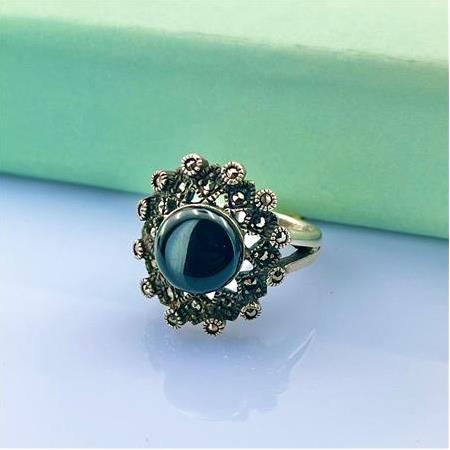 Oniks Taşlı Markazit Gümüş Yüzük