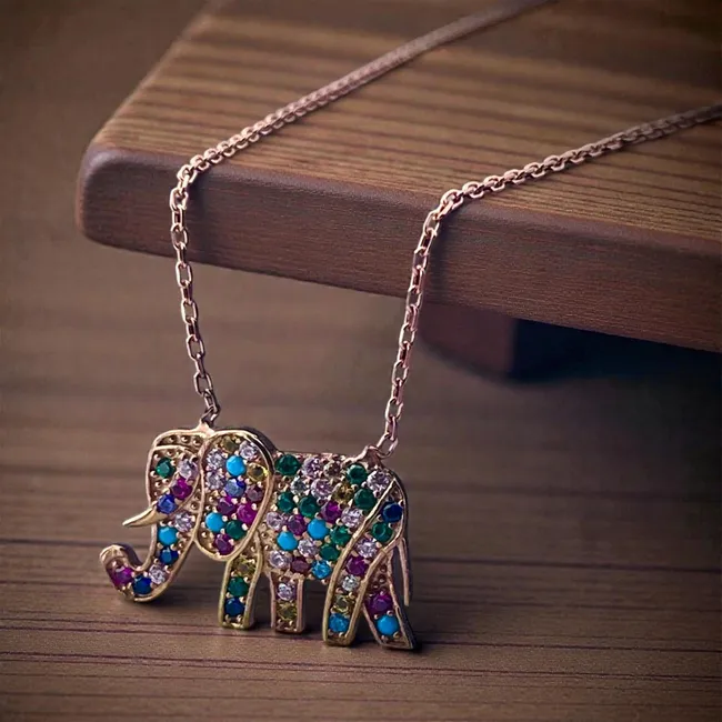 925 Ayar Gümüş Fil Model Kadın Kolye