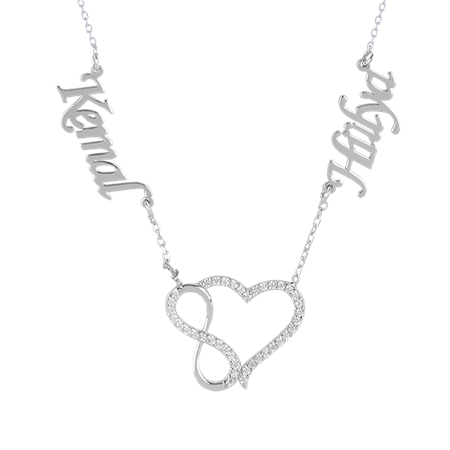 Gümüş İki İsimli Kalp Modelli Kolye