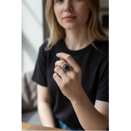 Oniks Taşlı Markazit Gümüş Yüzük