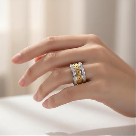 El İşi Altın Kaplama Fantazi Bayan Gümüş Alyans