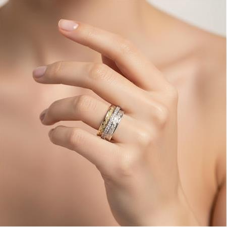 El İşi Ortası Dönerli Bayan Gümüş Alyans