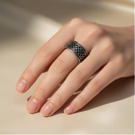 El İşi Oksitli Bayan Gümüş Alyans