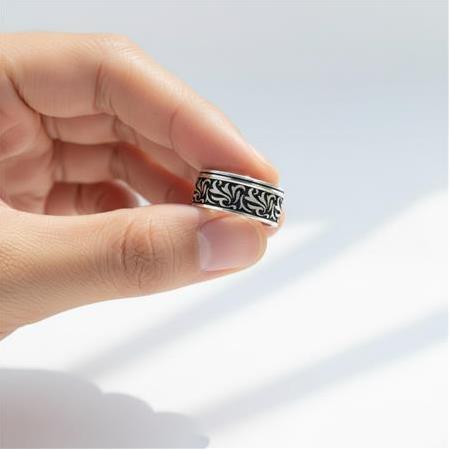 El İşi Sarmaşık Desenli Erkek  Gümüş Alyans
