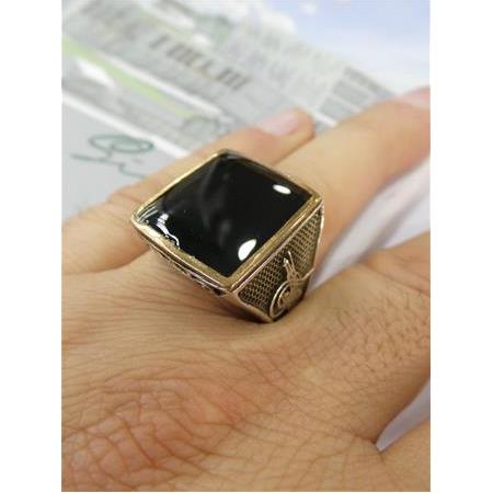 Tuğralı Oniks Taşlı Gümüş Erkek Yüzük