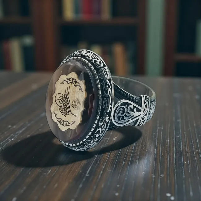 Oval Tuğralı Gümüş Erkek Yüzük