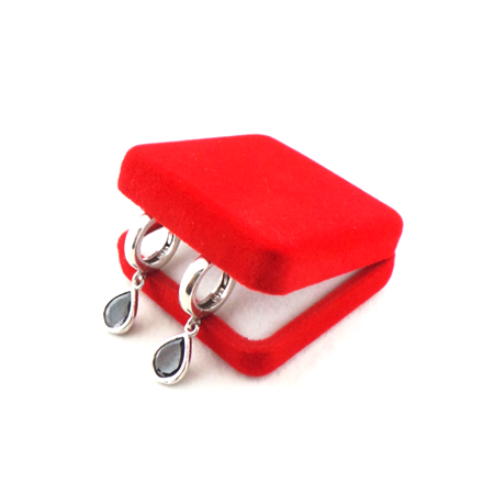 Siyah Zirkon Taşlı Damla Model Rodyum Gümüş Küpe